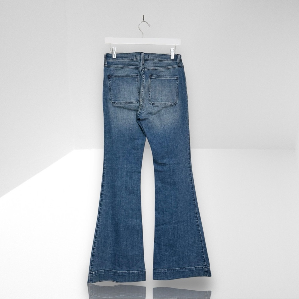 Women's Blue Flared Jeans - Classic Mid Wash - Picture 8 of 11